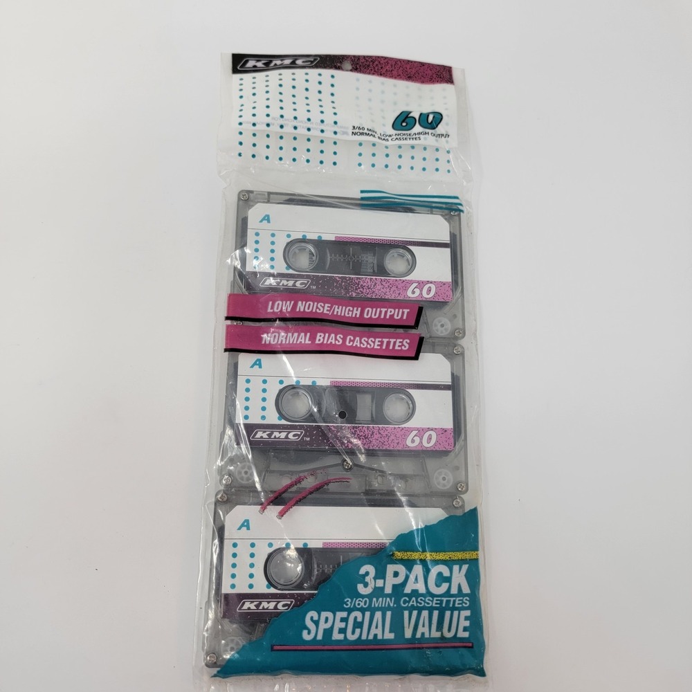 KMC Blank Cassette Tapes 3 Pack - Low Noise High Output - Normal Bias 60 Minutes